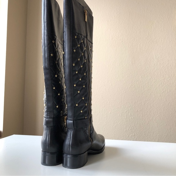 LE like new MK Michael Kors Hamilton gold stud quilted leather riding boots - Picture 2 of 5